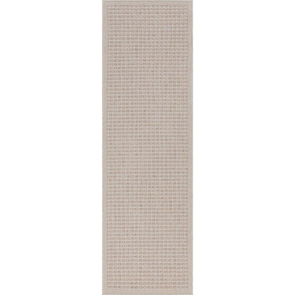 Tayse Rugs Super Grip Solid Cream 3 ft. x 8 ft. Indoor Runner Rug