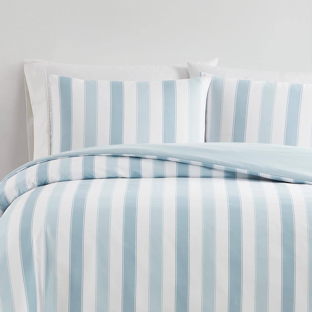 Twin Blue and White Striped Microfiber Comforter Set