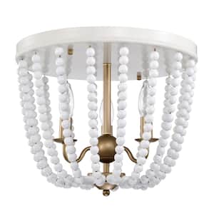 Taha 15 in. 4-Light Indoor Gloss White and Brass Flush Mount Ceiling Light with Light Kit
