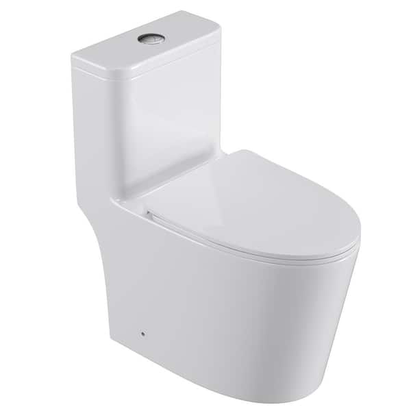 BWE 1-Piece 0.8/1.28 GPF Dual Flush Elongated Toilet in White 12 in. Rough-In with Seat Included