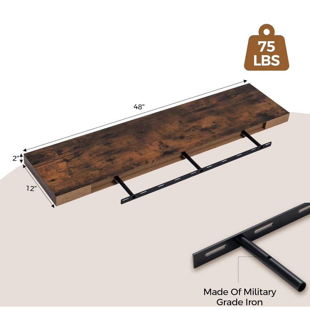 48 Inch Rustic Brown MDF Floating Wall Shelf
