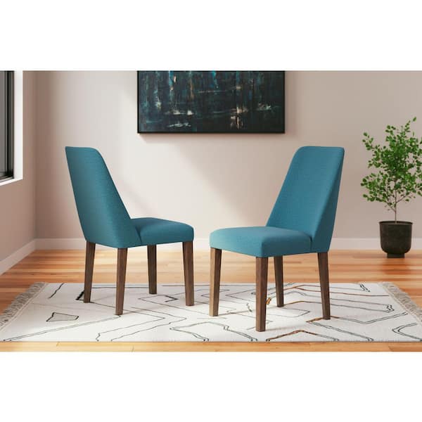 Lyncott Brown/Blue Polyester with Cushion and Solid Wood Frame Side Chair Set of 2