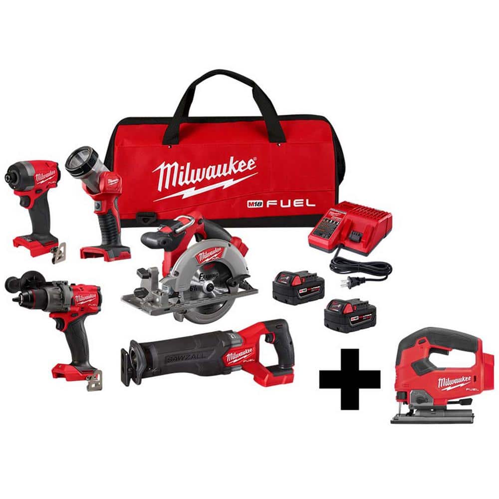 Milwaukee M18 FUEL 18-Volt Lithium-Ion Brushless Cordless Combo Kit (5-Tool) with FUEL Jigsaw -  3697-25-27