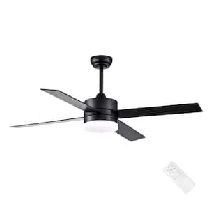 52 in. Integrated LED Indoor Matte Black 4-Blade Reversible Ceiling Fan with Light Kit and Remote Control