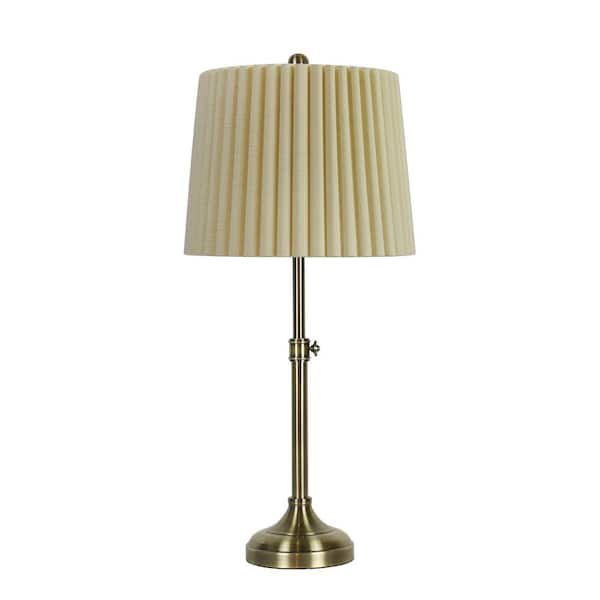 Fangio Lighting 24.25-30 in. Adjustable Antique Brass Metal Column Table Lamp with Designer Mini-Fluted Shade