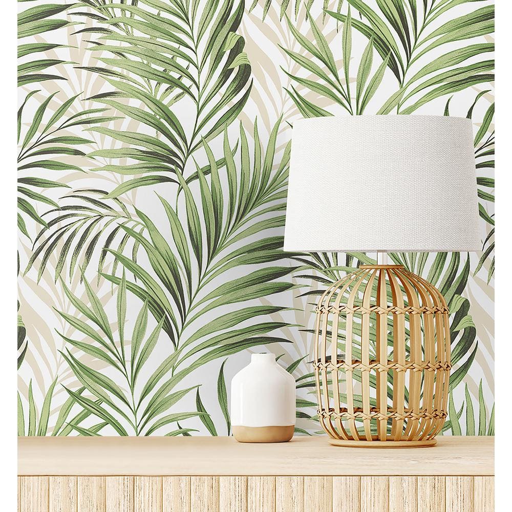 Aloe Green and Taupe Tropical Peel & Stick Wallpaper