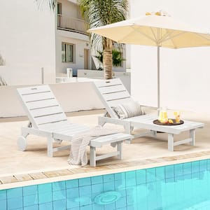 Heli Recycled White HDPS Patio Lounge Chair Plastic Stackable Outdoor Chaise Lounge Chair with Wheel Set of 2