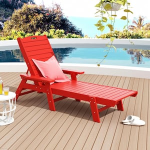 Harlo Red HDPE All Weather Fade Proof Plastic Reclining Adjustable Backrest Outdoor Patio Chaise Lounge Armchair