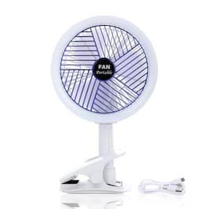 7 in. 4 fan speeds Pedestal Fan in White, Clip-On w/LED Lamp Rechargeable, 360°Rotating, Battery Powered USB Portable