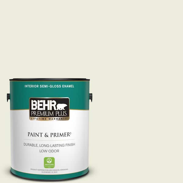 BEHR PREMIUM PLUS 1 gal. #BWC-18 Spring White Semi-Gloss Enamel Low Odor Interior Paint & Primer