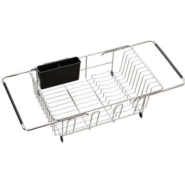 Silver Expandable Stainless Steel Over Sink and In Sink Dish Drying Rack with Utensil Holder for Kitchen Sink
