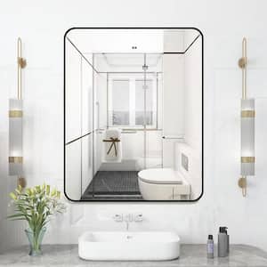 32 in. W x 24 in. H Rectangular Non-Rusting Metal Framed Rounded Corner Wall Bathroom Vanity Mirror in Black
