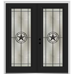 Elegant Star 64 in. x 80 in. Right-Hand/Inswing Full Lite Decorative Glass Black Painted Fiberglass Prehung Front Door