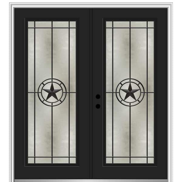 MMI Door Elegant Star 64 in. x 80 in. Right-Hand/Inswing Full Lite Decorative Glass Black Painted Fiberglass Prehung Front Door
