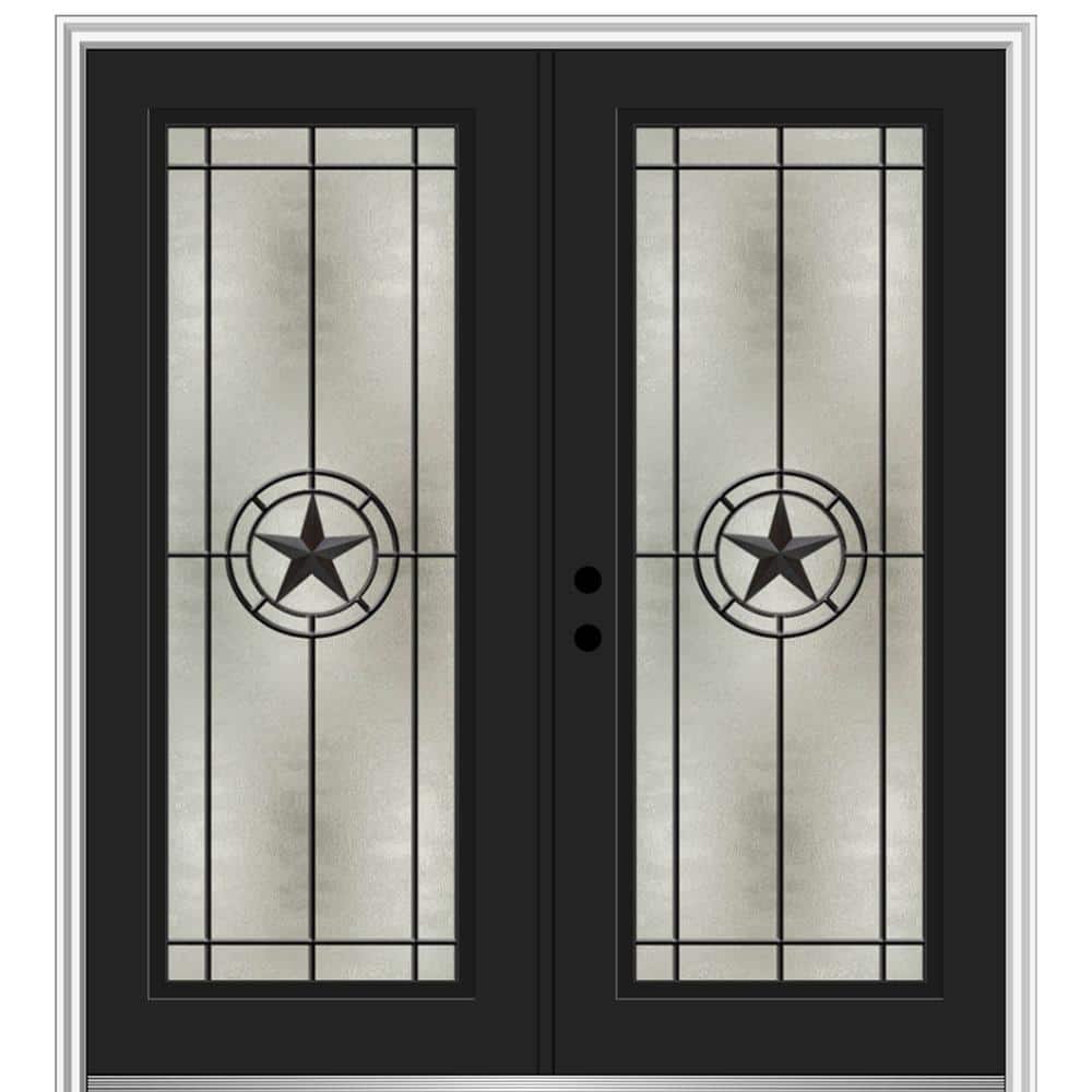 Elegant Star 68 in. x 80 in. Right-Hand/Inswing Full Lite Decorative Glass Black Painted Fiberglass Prehung Front Door price history on PriceWatchPro