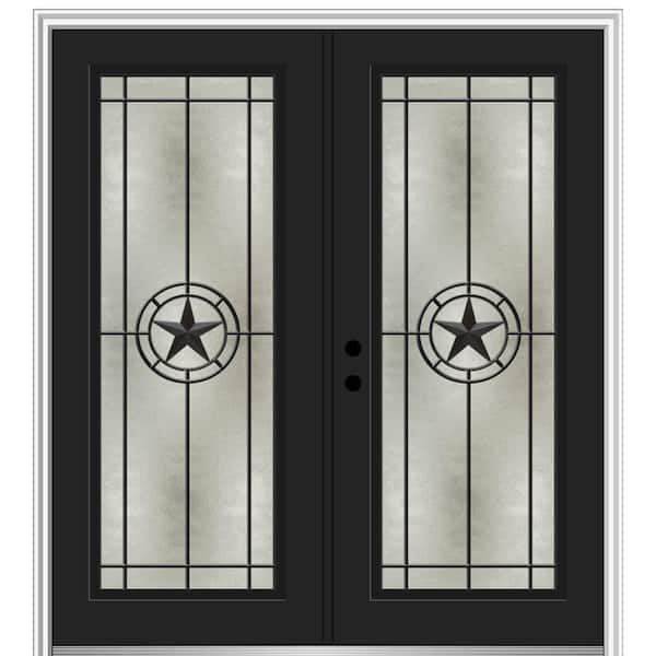 MMI Door Elegant Star 72 in. x 80 in. Right-Hand/Inswing Full Lite Decorative Glass Black Painted Fiberglass Prehung Front Door
