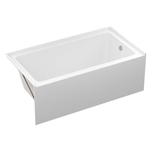 60 in. x 32 in. Rectangle Soaking Acrylic Alcove Bathtub with Right Drain in Glossy White Polished Chrome Pop-Up Drain