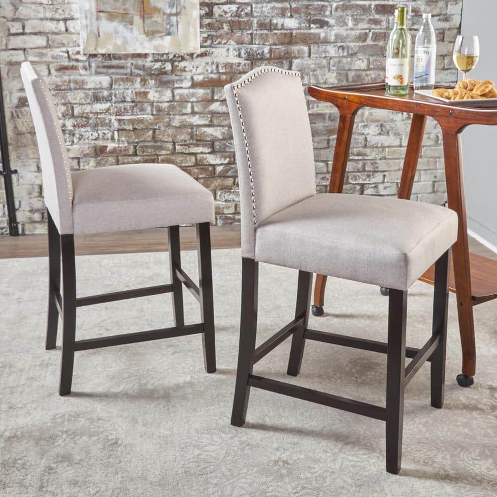 Wheat and Walnut Extra Tall Upholstered Counter Stools, Set of 2