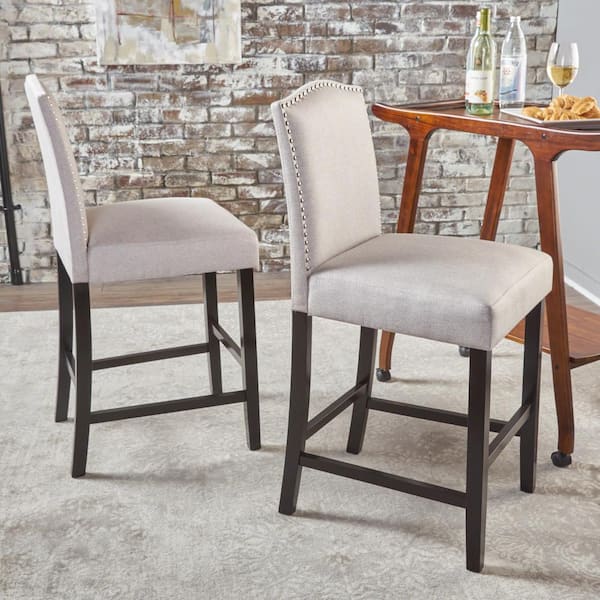 CHRISTOPHER KNIGHT HOME Merritt 26.8 in. Wheat Studded Wood Counter Stool (Set of 2)