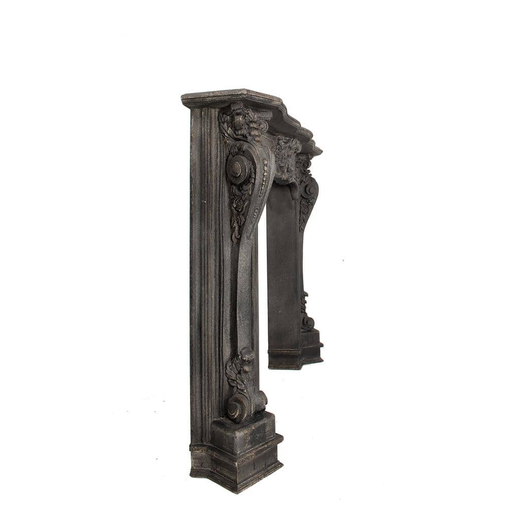 Ornate Black Wood Wall-Mounted Decorative Fireplace Mantel