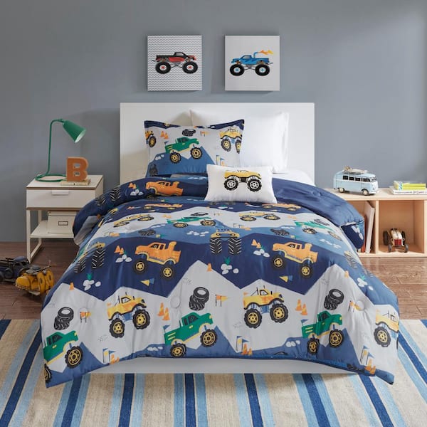 Gavin 3-Piece Blue Twin Monster Truck Polyester Comforter Set