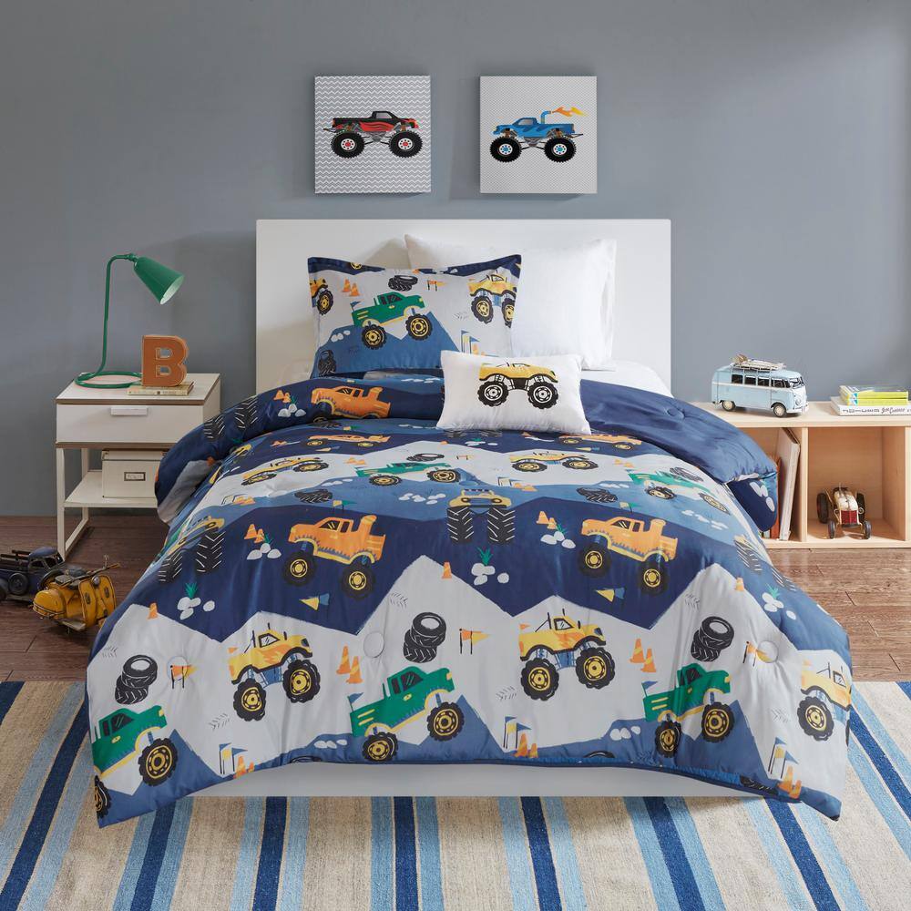 Blue Twin Monster Truck Reversible Comforter Set
