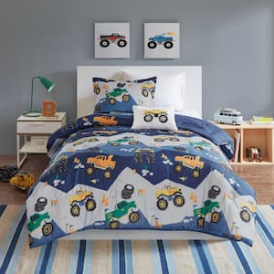 Gavin 3-Piece Blue Twin Monster Truck Polyester Comforter Set