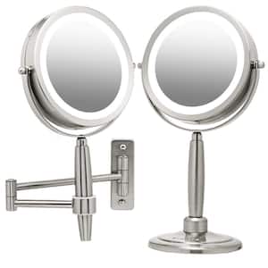 3.2 in. x 12 in. Lighted Magnifying Tabletop Makeup Mirror in Nickel Brushed