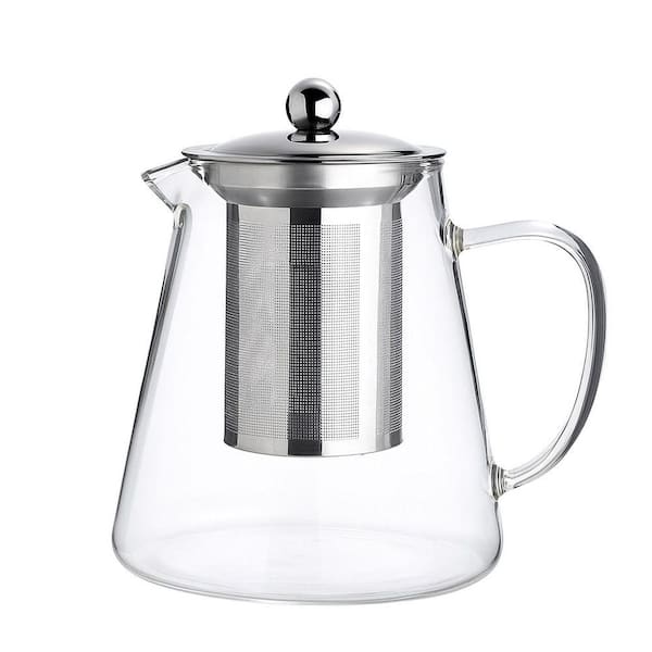 6-Cup Clear Mini Teapot Glass Stainless Steel Infuser Stovetop Microwave Safe Tea Kettle for Loose Leaf