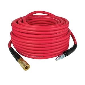 Premium Hybrid Air Hose 1/4 in. x 100 ft. with Industrial Coupler and Plug - Red