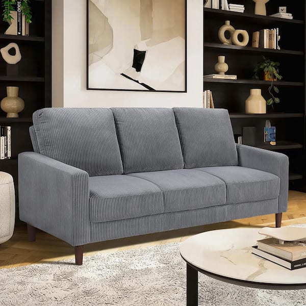 Lazzara Mackay 76.5 in. W Straight Arm Corduroy Fabric Rectangle Sofa in Gray
