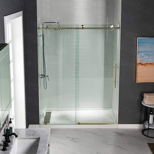 Woodbridge Westfield 56 in. to 60 in. x 76 in. Frameless Sliding Shower Door with Shatter Retention Glass in Brushed Gold Finish HSD3724