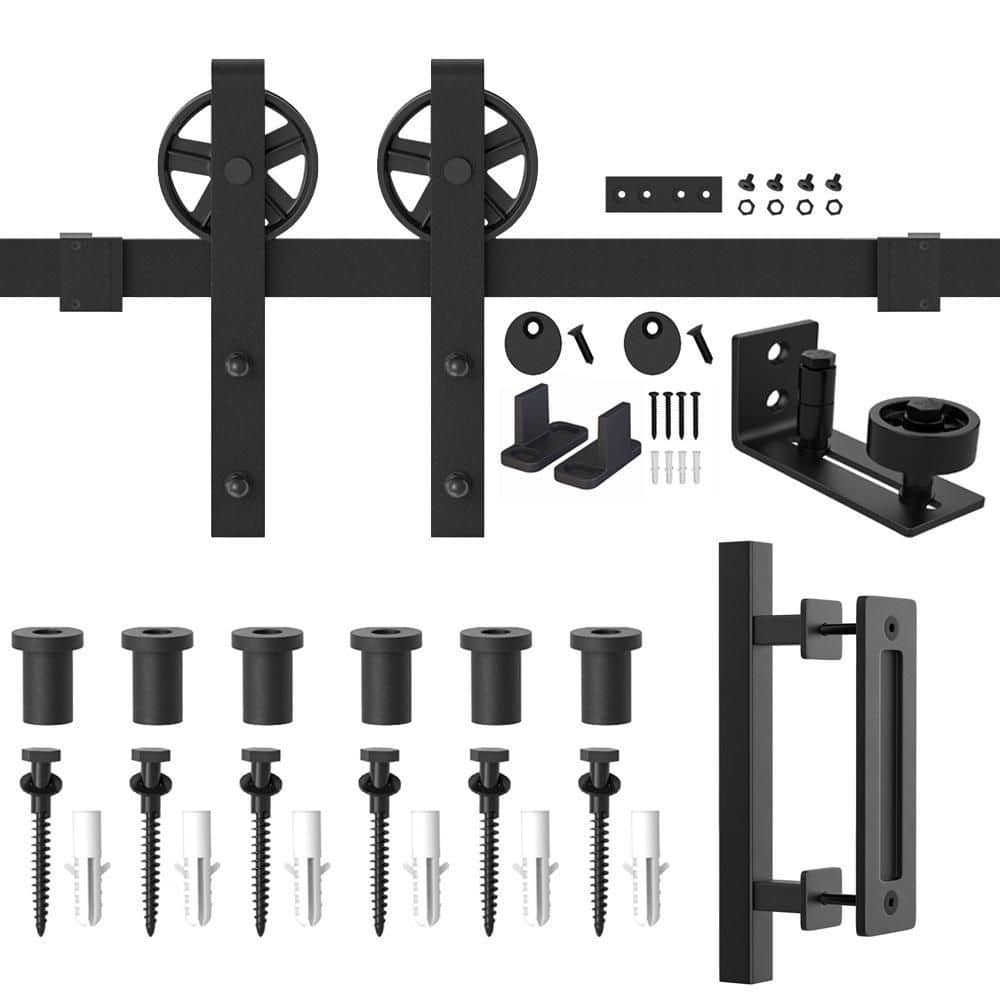 96 in. Frosted Black Steel Sliding Barn Door Track and Hardware Kit and Handle Set price history on PriceWatchPro