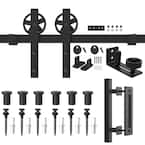 96 in. Frosted Black Steel Sliding Barn Door Track and Hardware Kit and Handle Set
