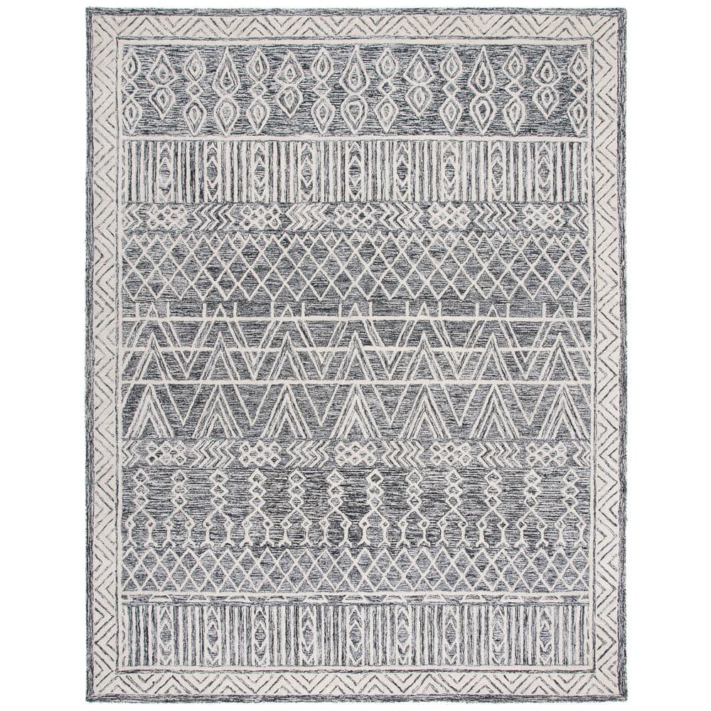 Handmade Black and Ivory Wool Abstract 9' x 12' Area Rug