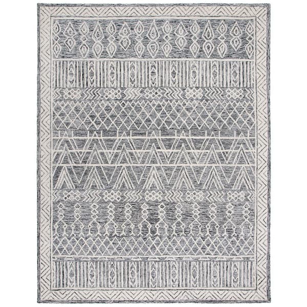 SAFAVIEH Abstract Ivory/Black 9 ft. x 12 ft. Border Chevron Area Rug