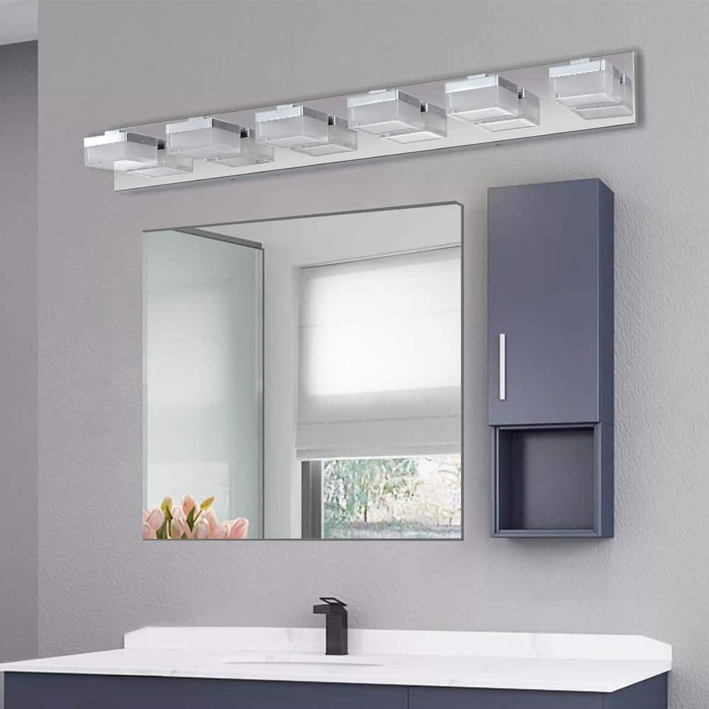 38.2 in. 6-Lights Chrome Integrated LED Vanity Light Bar with Frosted Acryl