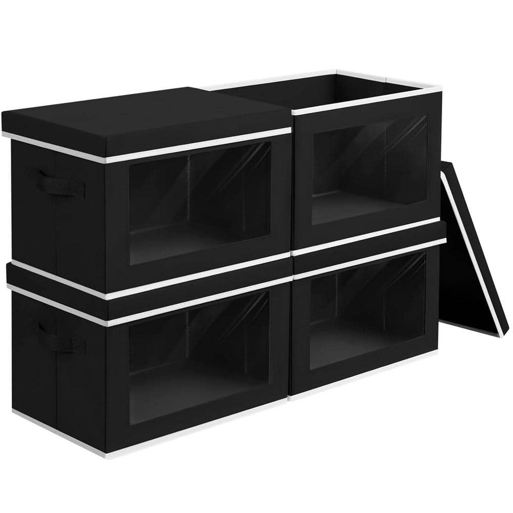 Black Fabric Foldable Cube Storage Bins with Clear Window, 4-Pack