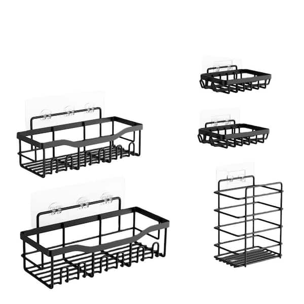 5-Pack Shower Caddy in Stainless Steel, Bath Organizers With Large Capacity, No Drilling Shelves for Bathroom, Black