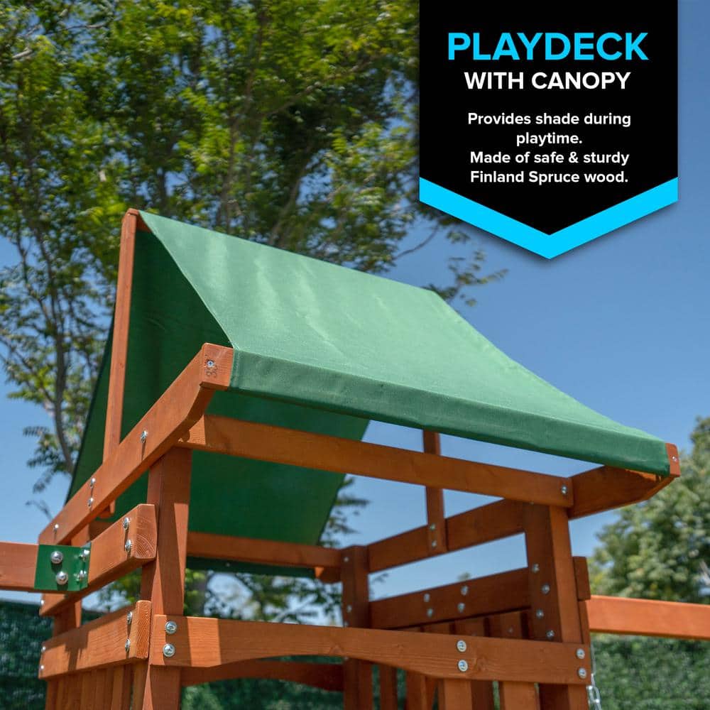 Sherwood Brown Wood Swing Set with Slide and Fort