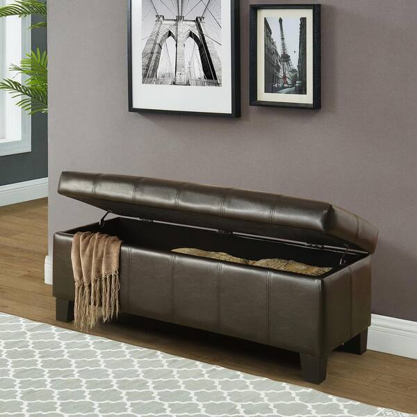 Hammond Dark Brown Faux Leather, Brown Leather Bench With Storage