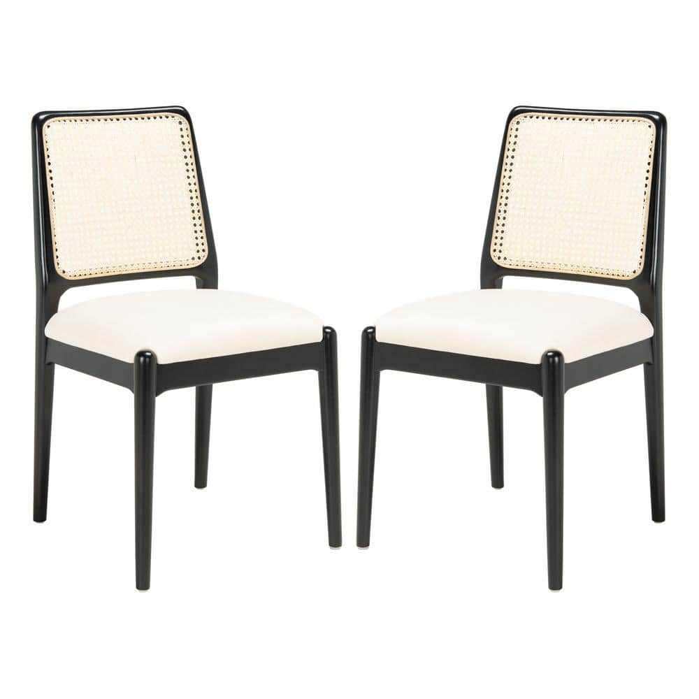 Black and White Upholstered Cane Back Side Chairs, Set of 2