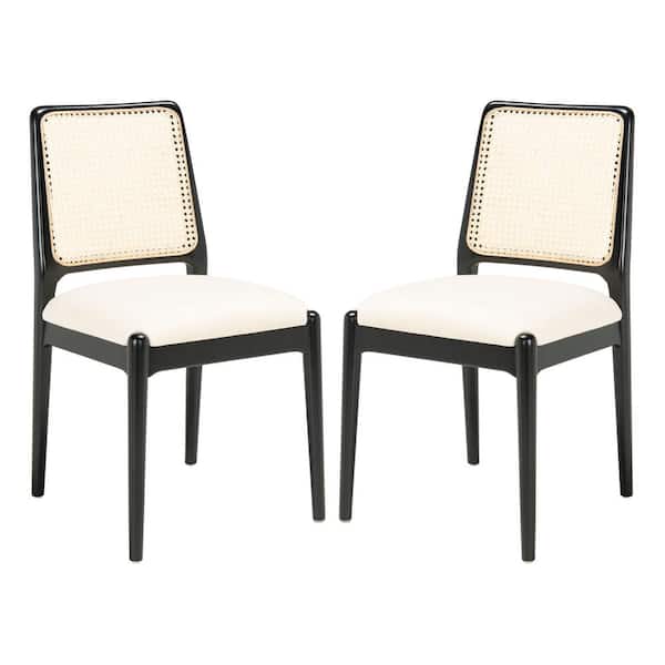 SAFAVIEH Reinhardt White/Black 17.5 in. Rattan Dining Chair Set of 2