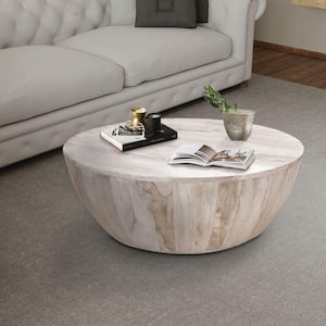 Arthur 35.5 in. Distressed White Round Mango Wood Coffee Table with Subtle Grains