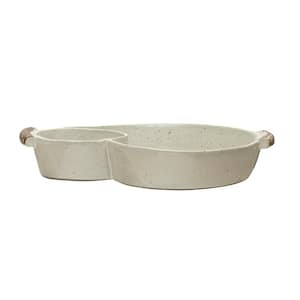 8.25 in. Ivory Stoneware Chip and Dip Dish