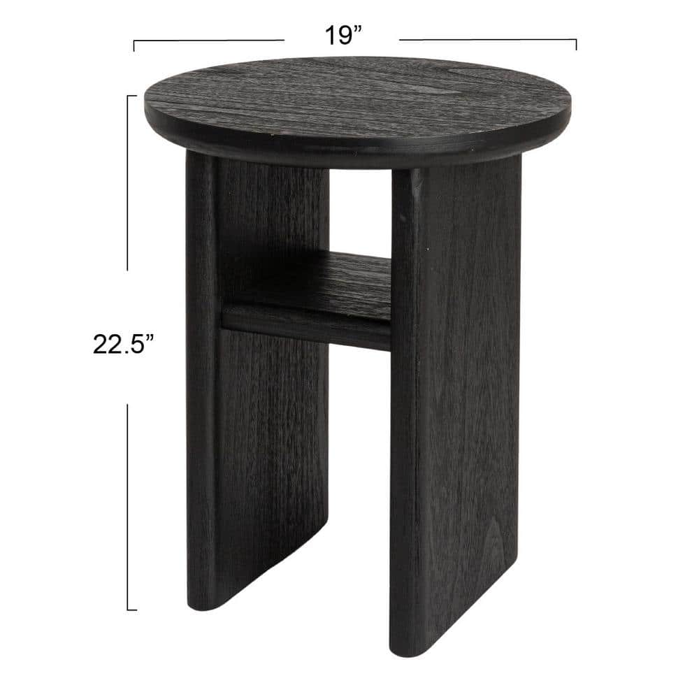 Black Firwood Round Side Table with Shelf