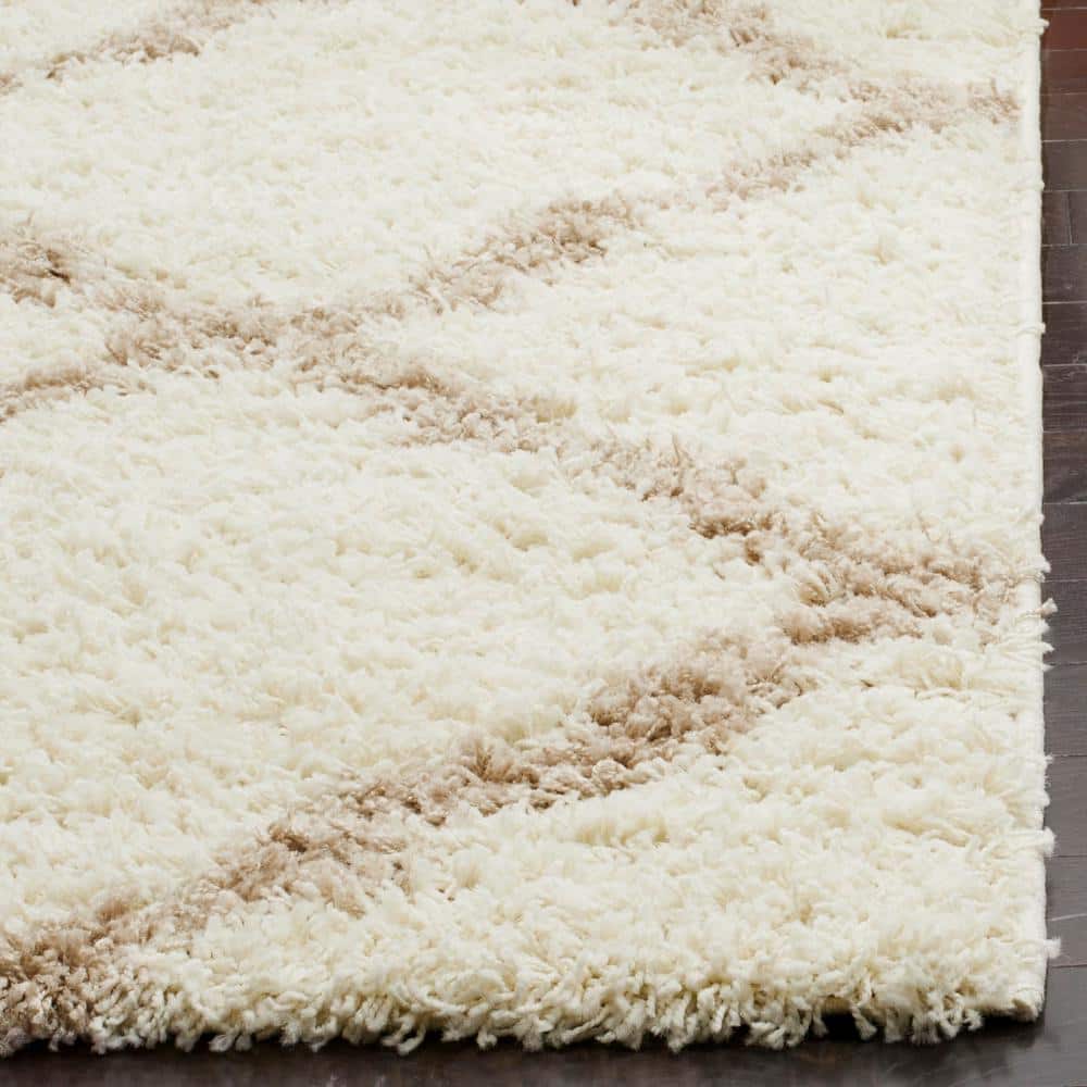 Ivory & Beige Luxe Shag 8' x 10' Hand-knotted Synthetic Rug