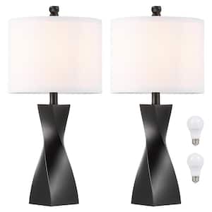 23 .5 in. Black Table Lamp with White Linen Shade, 9.5-Watt LED Bulbs Included (Set of 2)