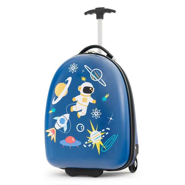 Blue 19-32 in. Kids Hard Shell Suitcase Carry-On Luggage with Wheels