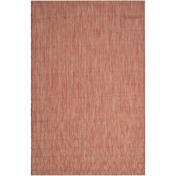Courtyard Red/Beige 7 ft. x 10 ft. Solid Color Chevron Indoor/Outdoor Area Rug